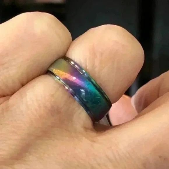 Iridescent Multicolor Rainbow Stainless Steel Band Ring NWT - Picture 2 of 7